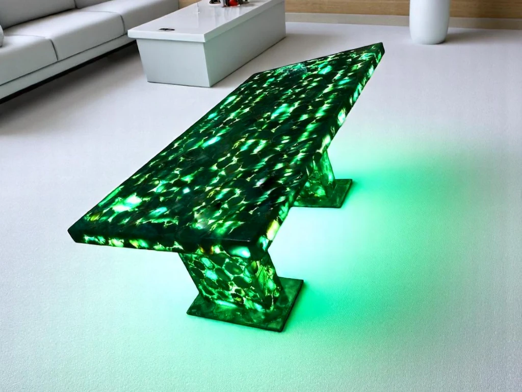 Green Agate Stone Rectangular Office Table - Customizable & Elegant
